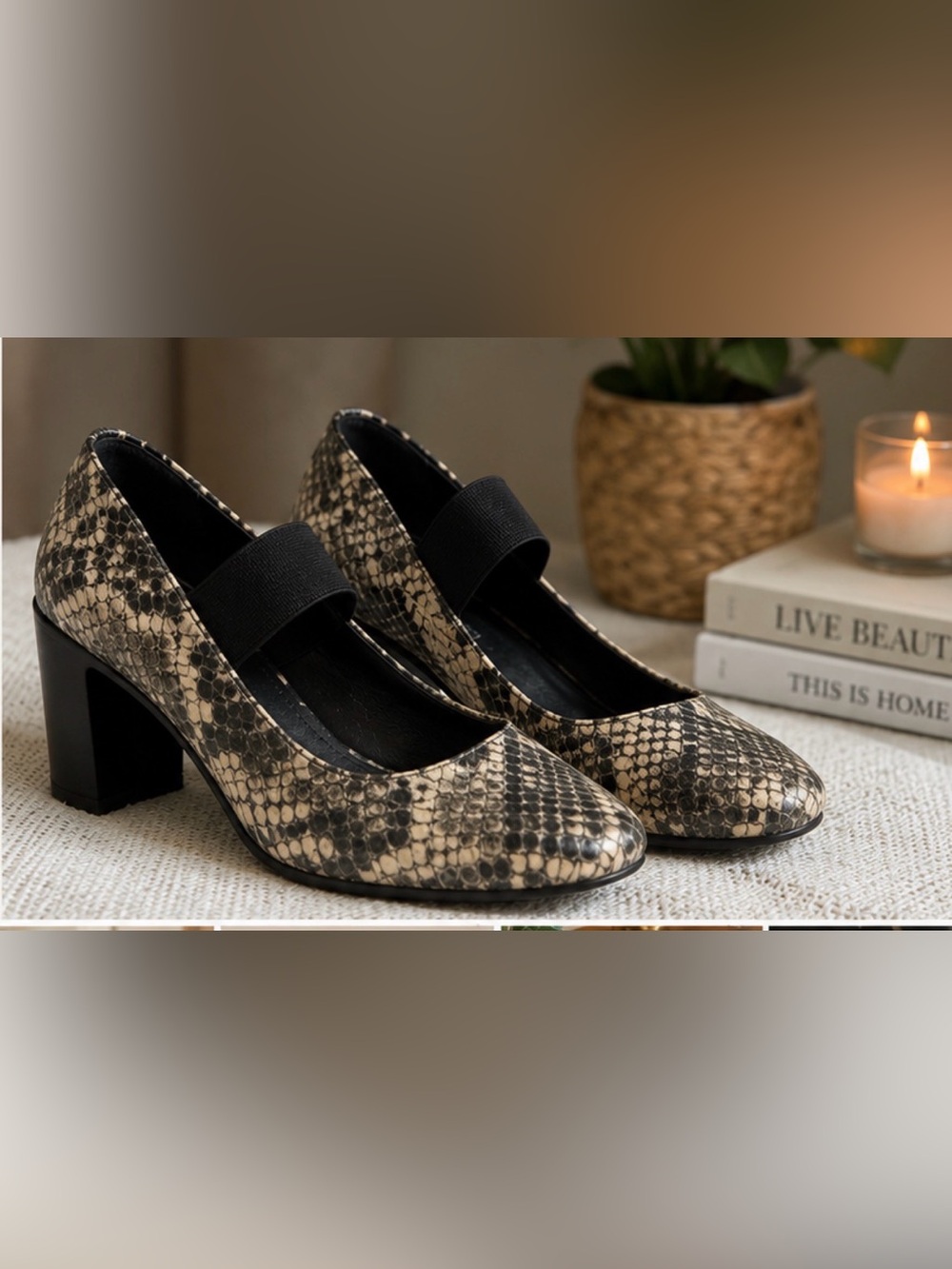 Shoe Dazzle Snakeskin Mary Jane Chunky Heel Pumps Size 7.5M - Picture 4 of 6